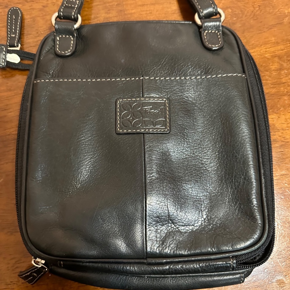 Vtg 90s/Y2K Fossil Black Leather Crossbody Organizer Bag - Picture 5 of 12
